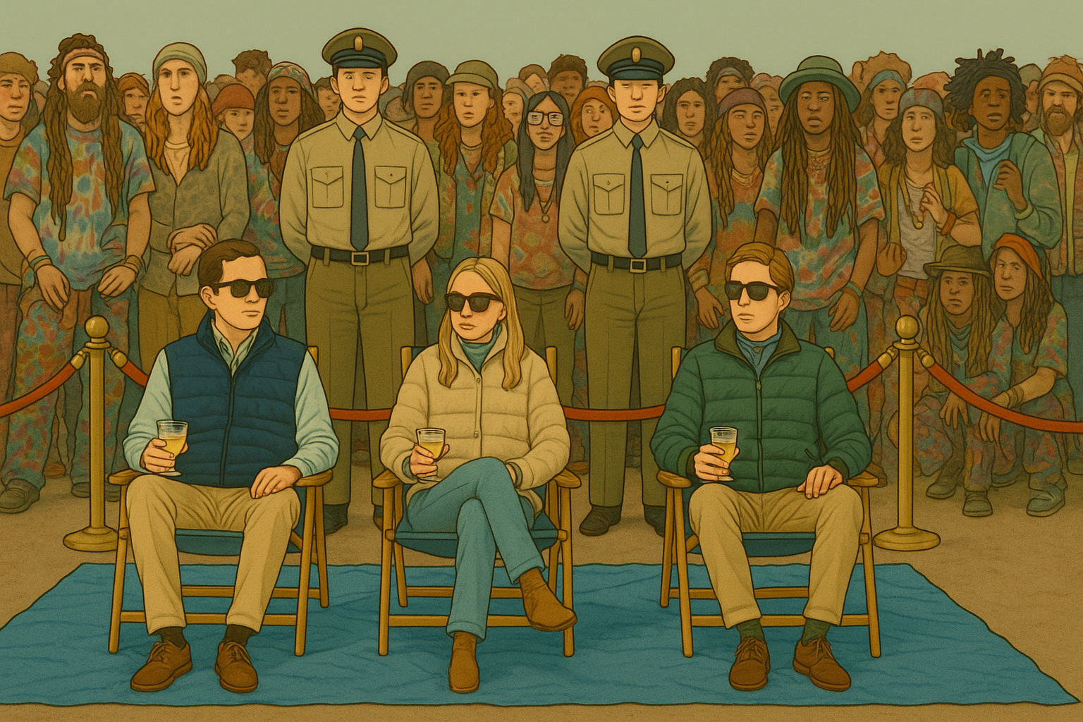 Wes Anderson style illustration of tarps